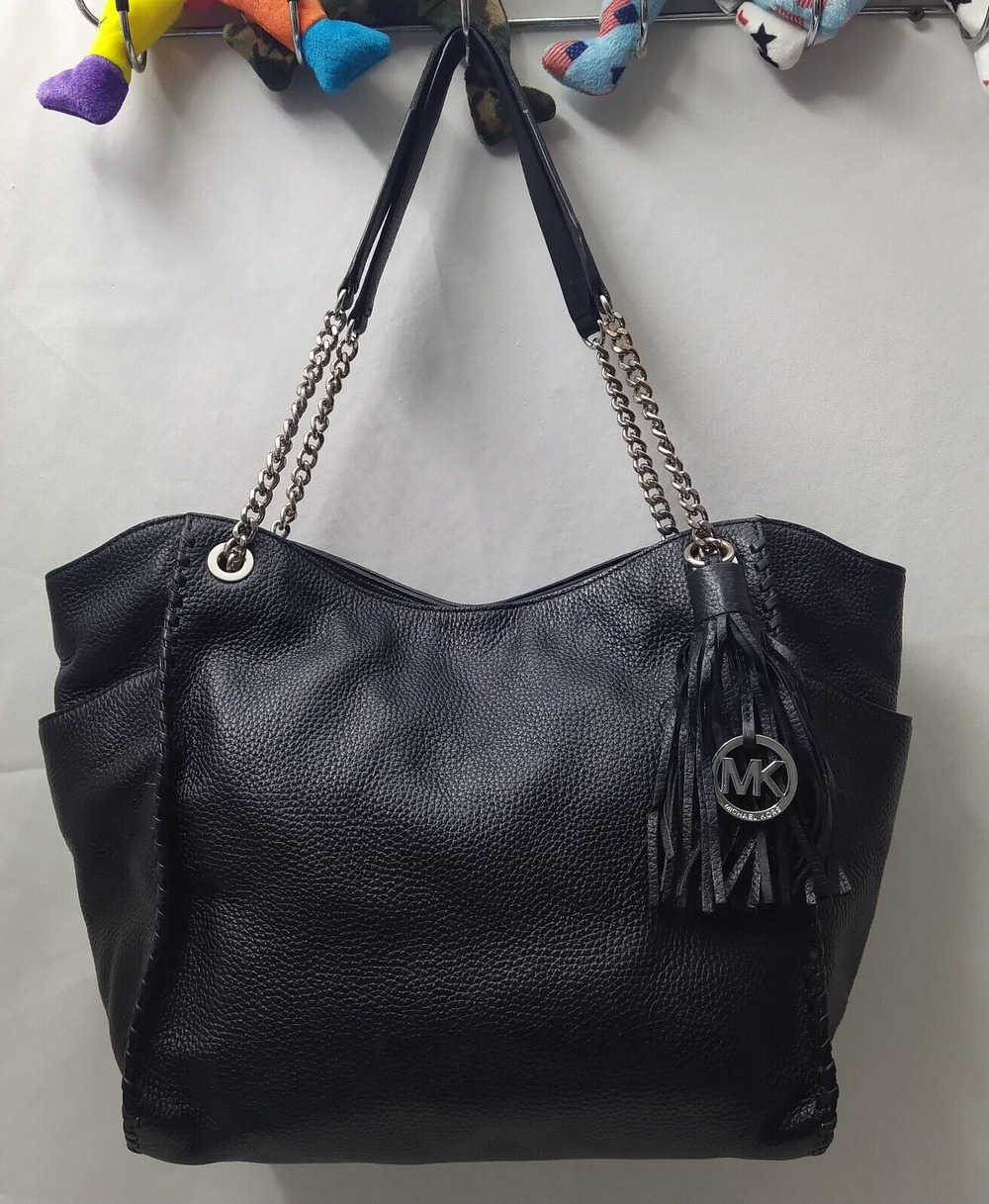 Michael Kors Black Pebbled Leather Tassel Chain Strap Shoulder Bag